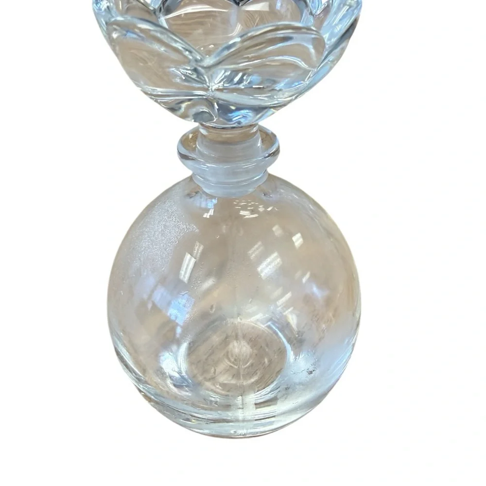 Vintage Clear Glass Perfume Bottle w/ Flower Stopper Vanity Decor